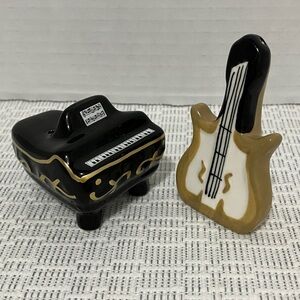 Ceramic Piano & Guitar Salt & Pepper Shakers - Black, White, Gold
